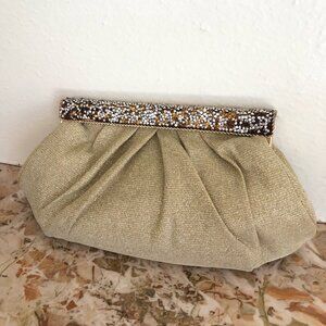 Natasha Gold Tone Encrusted Snap Evening Purse